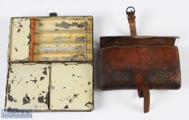 Hardy Bros leather cast and fly wallet with maker's details in gold gilt, vellum leaves