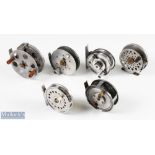 6x Interesting looking centre pin reels - T H J & Son Made in England Pat App'd For "Triple Check"
