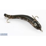 Hardy Bros Sylph 3" Minnow curved rubber body in green and silver, c1930, appears unused on original