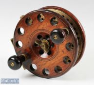 Rare Pat Big Game Sea Reel: 7" Wooden and Brass Star Back Sea Fishing Reel - fully perforated face