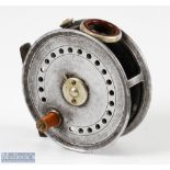 A Carter & Co Ltd London Alloy Fly Reel, 3 3/8" approx., ported spool with ivorine handle, milled