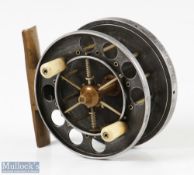 Allcock Aerial 3" wide spool centrepin reel with good circle maker's mark, stamped 'Patent' to front