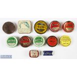 Quantity of 12x Fishing Advertising Tins to include, Mucilin, Cheesebrough Vaseline, J C Higgins