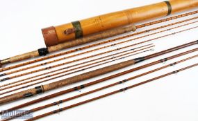 Hardy Alnwick Bamboo Rod Tube with ink inscription to base, 50" length, 2 ½" dia, one leather end