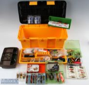 Fishing Lures, Baits and accessories - Large Plastic Toolbox containing a large selection of