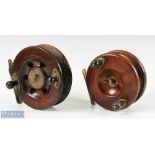 2x Interesting Wooden and Brass Reels - Early Pownalls Pat Oil In Wooden and Brass 5" reel - with 4x