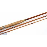 J B S Notley Split Cane Fly Rod 9' approx. 2pc, alloy sliding reel fittings, brass collar to handle,