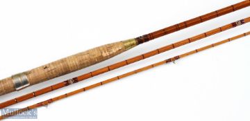 J B S Notley Split Cane Fly Rod 9' approx. 2pc, alloy sliding reel fittings, brass collar to handle,