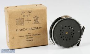 c1950s Hardy Bros Perfect 3 7/8" contracted alloy trout fly reel with agate line guide, rim