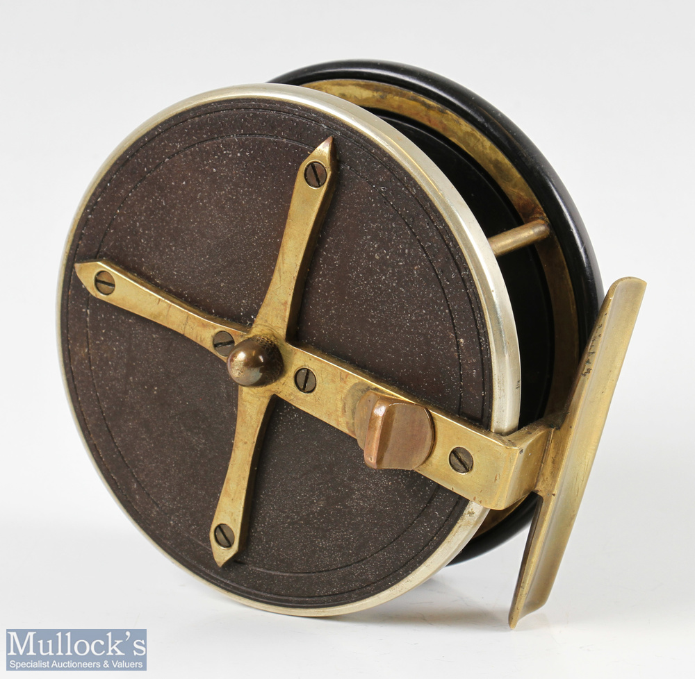 Ebonite and Brass Slater Style 4" Combination reel - with nickel silver back plate rim, brass star - Image 2 of 2