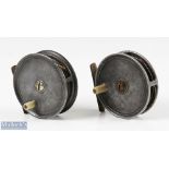 A Carter & Co Ltd London Alloy Fly Reel 3 3/8" approx., narrow 5/8" spool with ivorine handle,