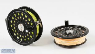 Hardy Bros Ultralite Disc #7 fly reel and spare spool with maker's pouch, rear drag adjuster, smooth