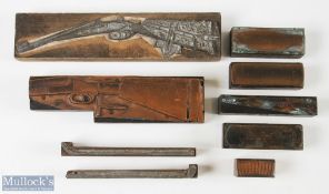 A Selection of Shotgun & Cartridge Printing Blocks, copper engraved on wood, 1 cartridge is by the