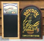 2x Fishing Advertising Wooden signs -features Roydon Fishing Club 60cm 40cm and the Fly Fisher