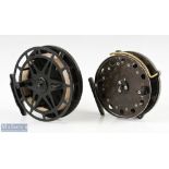 2x large centre pin trotting reels - Mordex Sheffield 4 3/8" alloy centre pin reel with reversible