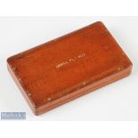 Rare Hardy "The Club Fly Box" in polished redwood with lacquered over screw heads, maker's details