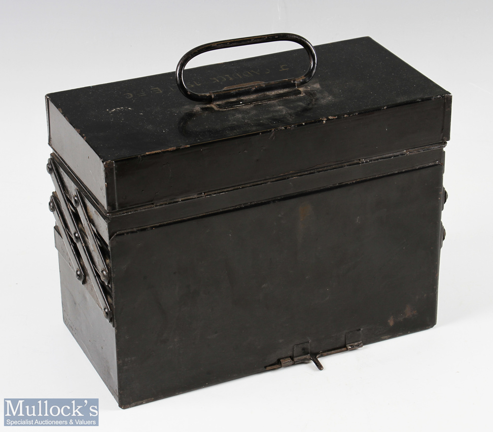 J Bernard & Son, London black Japanned Fishing Accessories carrier in tin, with maker's plaque to - Image 5 of 5