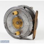 Scarce C Farlow & Co. Ltd London Patent Alloy and Brass 4 1/8" Centre Pin Reel - stamped to the back