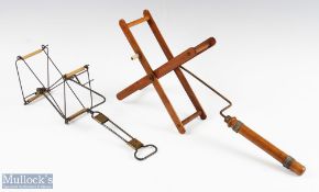 2x early named Line Driers - Milwards Patent Collapsible Metal Frame line winder with bamboo/cane