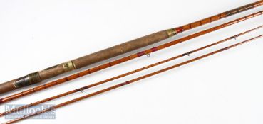 Hardy Bros Alnwick salmon rod with extra top (slightly bent), engraved K Corbet Reg No A52166 c1910,