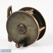 Hardy Bros 2 ½" Birmingham brass trout fly reel with oval and rod in hand maker's marks,