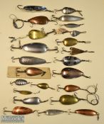 Collection of various fishing lure spoons (23) ranging from 1.5"-3.5" Pflueger Record No.5, Abu