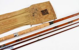 Hardy Alnwick Whole Cane Salmon Fly Rod, 15' 3pc plus spare tip No C1609 (1920), 28" handle with