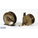 2x early brass crank wind reels from 1850 onwards - Jones Maker, 111 Jermyn Street London 2.75" reel