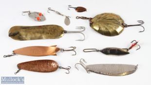 Collection of Miscellaneous Big Game and Other Lure Spoons (9) large brass shell lure overall 6.75";