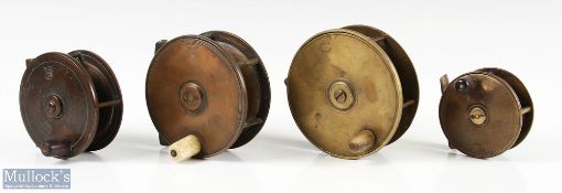 Selection of early Scottish Makers Brass Plate Wind Fly Reels (4) Graham & Co Inverness 4.5" with