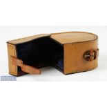Hardy Alnwick 'D' block leather reel case 4" x 1 ½", dark blue lining, all stitching, straps and