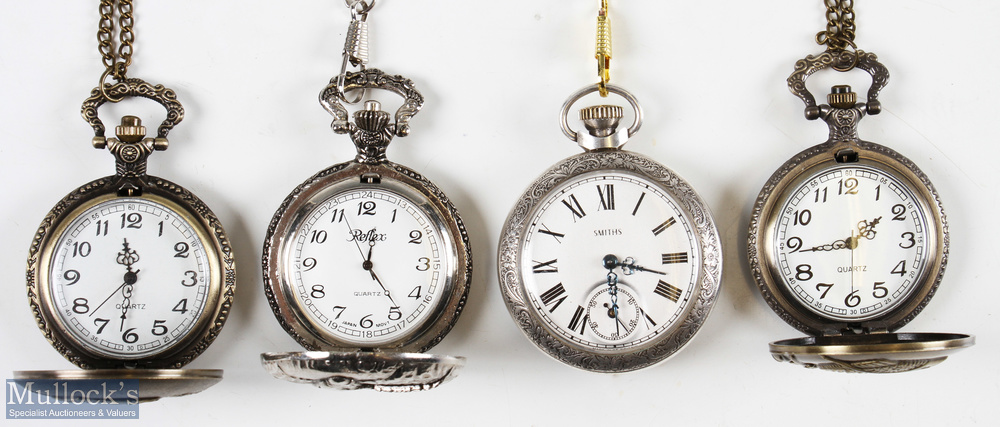 4x Fishing Pocket Watches to include a Smiths hand wind mechanical watch in a fishing scene case ( - Image 2 of 2