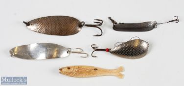 Collection of Hardy, Milwards, Silver, Bone and Delfin fishing lures (5) - London hallmarked '01