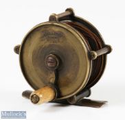 Fine Hardy Bros 2 ¼" external pillared all brass winch reel crank wind, with oval maker's mark to