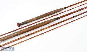 E Kerry - Early Split Cane Fly Rod, 9' 6" 2pc tip short by 7" approx. agate lined tip/butt rings,