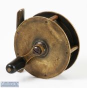 Early Hardy Alnwick stamped 2 ½" brass crank wind fly reel appears with good maker's mark to crank