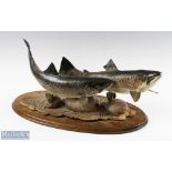 Pair of Sea Trout Spelter/Metallic depicts a pair spawning, appears to wooden base, no apparent