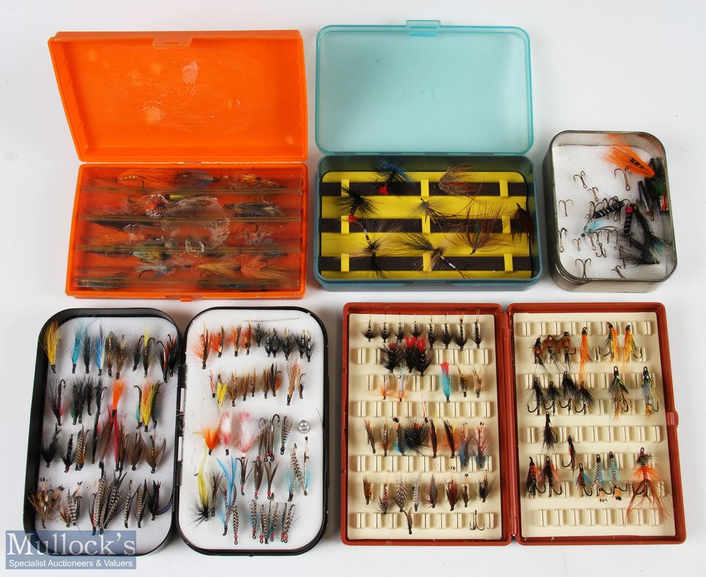 5x boxes of Salmon and Sea Trout Flies: comprising Hardy plastic box with over 25 single, double and