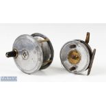 2x C Farlow & Co Patent Alloy Reels - Patent No. 3021 4.25" with brass half coin tension adjuster to
