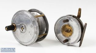 2x C Farlow & Co Patent Alloy Reels - Patent No. 3021 4.25" with brass half coin tension adjuster to