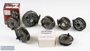 Collection of Modern Trout Fly Reels and a Spare Spool (7) 3x Intrepid Fly reels 2x 3 3/8" and a 3.