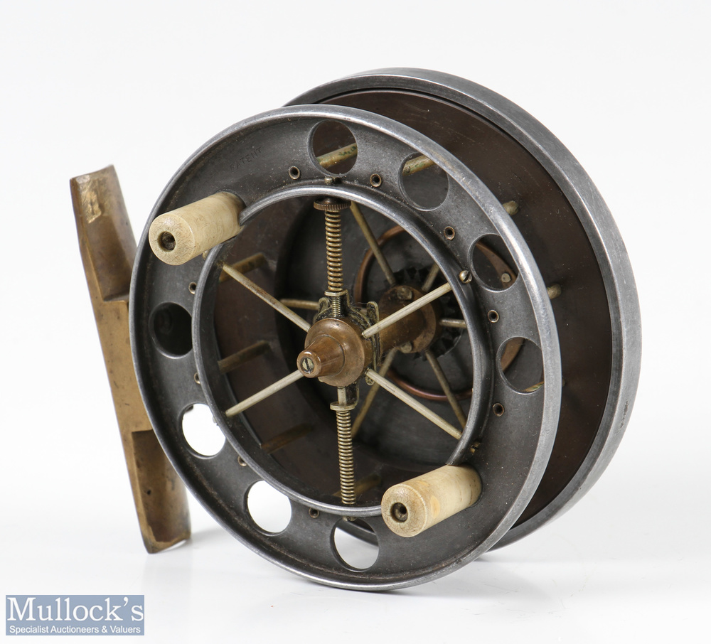 S. Allcock 'The Aerial' 3 ½" alloy centrepin reel with maker's marks to rear plate, stamped 'Patent'