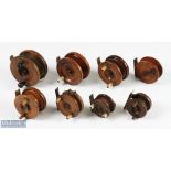Collection of various Nottingham Wooden and Brass Star Back and Metal Strap back Reels (8) Wilkes