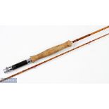 J B Cox Split Cane Brook Rod No 18351, 7'6" 2pc, brass collar to handle, red agate butt/tip rings,