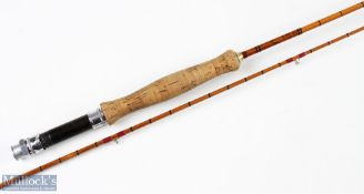 J B Cox Split Cane Brook Rod No 18351, 7'6" 2pc, brass collar to handle, red agate butt/tip rings,