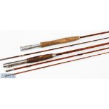 Millwards Flymaster split cane fly rod 8'6" 2pc uplocking alloy seat, agate lined butt/tip rings, in