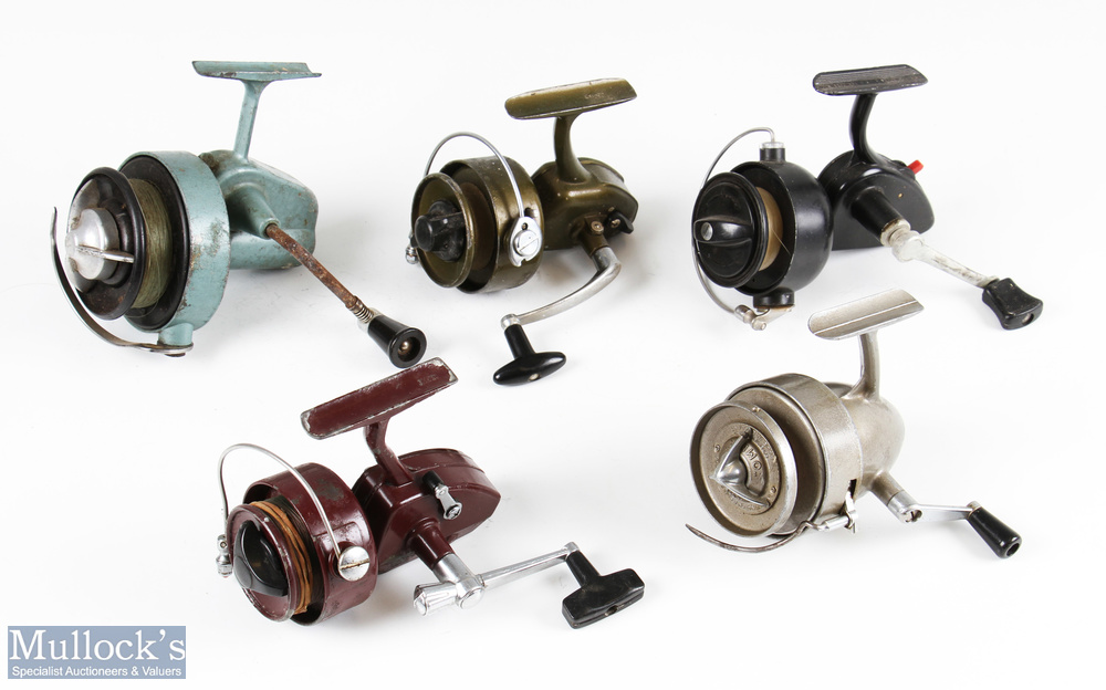 Selection of fixed spool reels featuring a Silent model, a Noris Shakespeare Dynamic 2171 and a