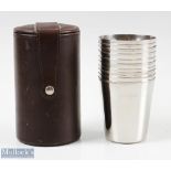 William Powell Premier Leather Beaker Set, 10 stainless tell beakers in a dark Havana hand crafted