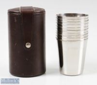 William Powell Premier Leather Beaker Set, 10 stainless tell beakers in a dark Havana hand crafted