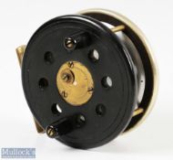 Ebonite and Brass Slater Style 4" Combination reel - with nickel silver back plate rim, brass star